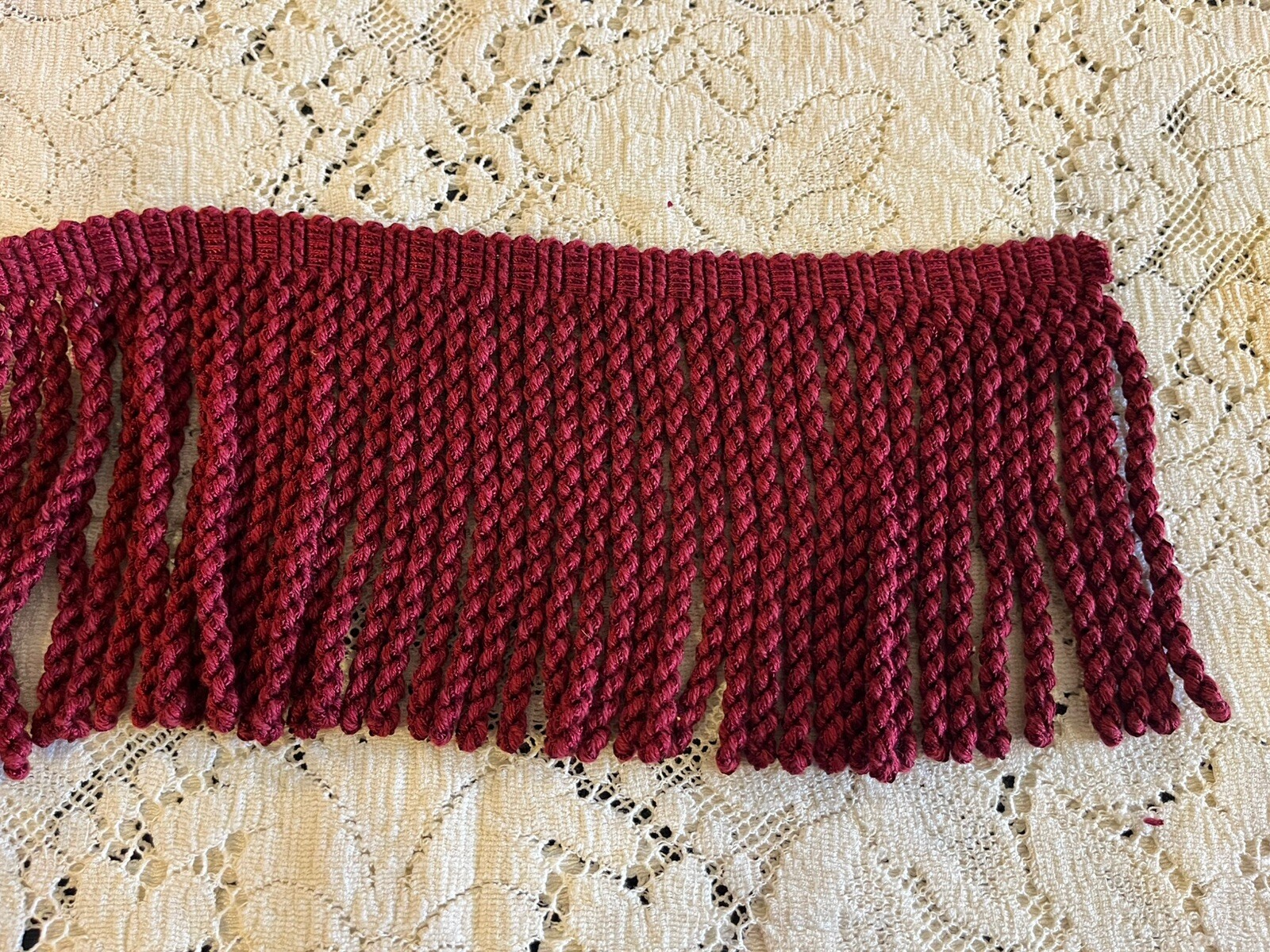 6” Bullion Fringe  In Cranberry J16, Conso  Cotton/Acetate Knit  6 Yards