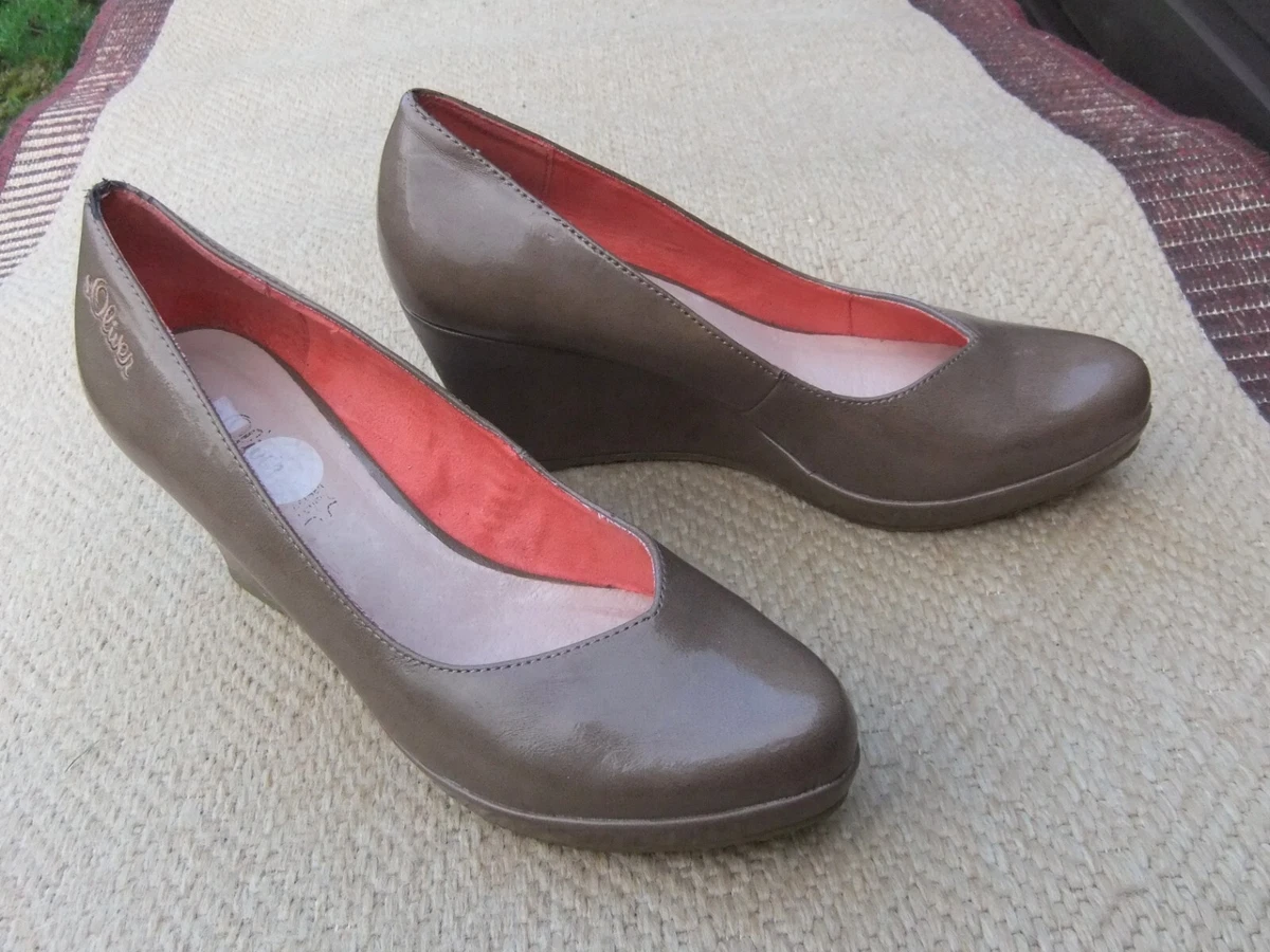 s.Oliver brown leather court shoes 3