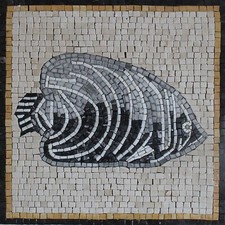 Mosaic Marble Aquarium Mural Grey Striped Fish Home Decor Tile Art