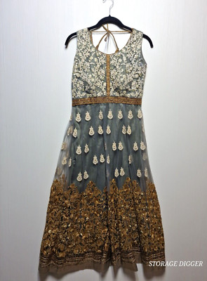 Lapink Maxi Dress Women's Small Gray Floral Sequin Embroidery Sleeveless Party