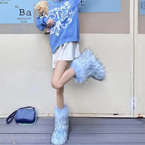 Mongolische Fellstiefel Fabrik Winter Damen Heiß Schnee Schuhe Kunstfell Stiefel Langstiefel - Bild 19 von 47