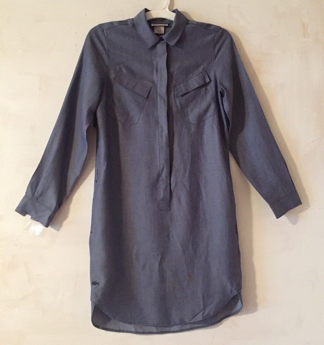 LACOSTE Long Sleeve Half Button Yocell Medium Blue Tunic Dress Size 32/0  NWT | eBay