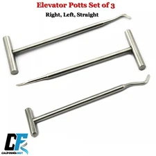 Dental Potts Elevators Tooth Extraction Surgical Surgery Instruments Set of 3