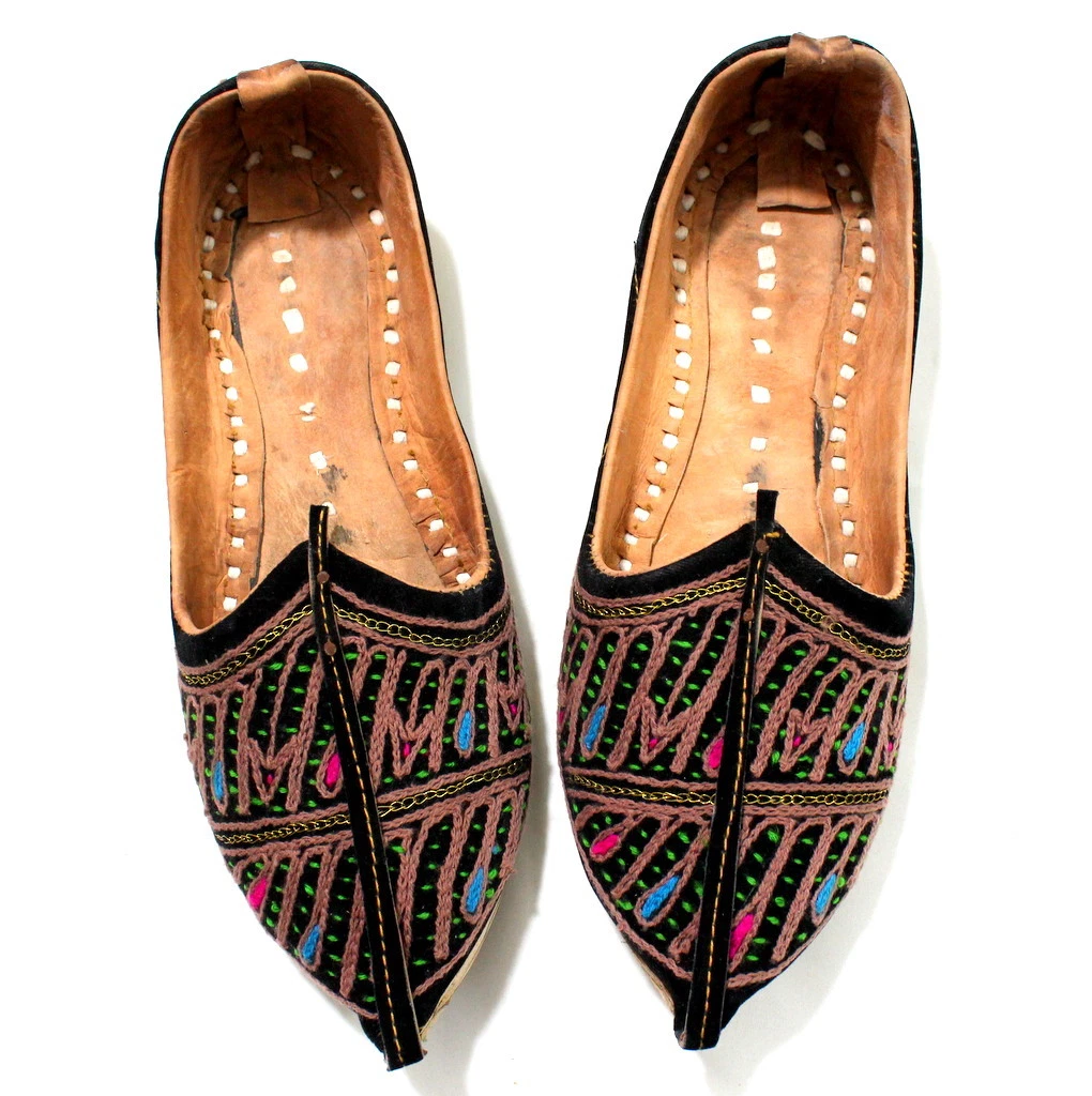 Leather Mojari Men Mojari Black Jutti Traditional Punjabi Khussa Shoes US - 10