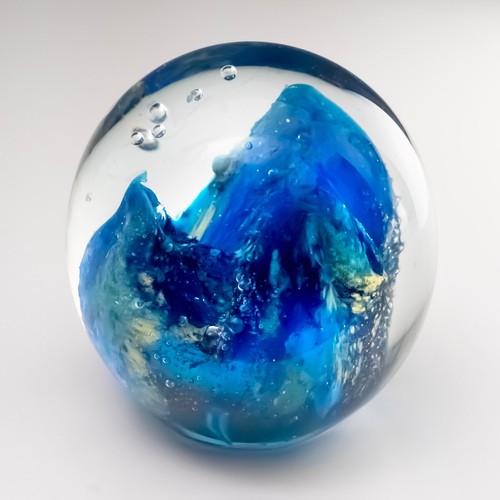 Vintage Art Glass 'Lava' Paperweight Blue Yellow Bubbles Alien Landscape - Picture 11 of 12