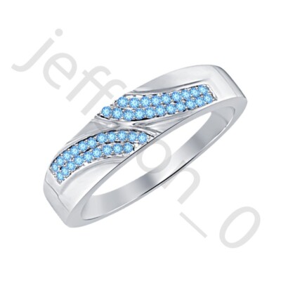 0.40 Ctw Lab Created Blue Topaz 14K White Gold Over Anniversary Band Men's Ring