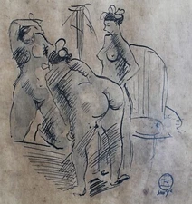 CHANG YU SANYU INK DRAWING OF WOMEN