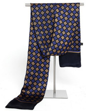 100 Silk mulberry men women Scarf neckerchief Wrap plaid blue yellow MY116-38