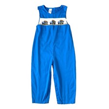 Petite Ami Smocked One Piece Boys Size 4T Blue Dump Truck Casual Travel Preppy