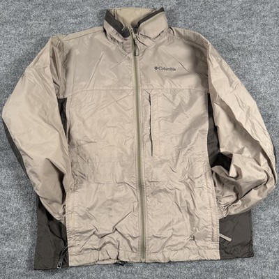Columbia Jacket Mens Large Tan Brown Full Zip Hooded Windbreaker Outdoors Coat