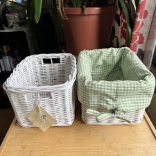 Pottery Barn Kids Sabrina Baskets Small White Set Of Two  Green Checkered Liner