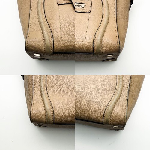 Celine Luggage Micro Tote Handbag Leather Beige Women Used Authentic - Afbeelding 9 van 11