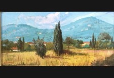 G. Ponticelli - Campo di Grano, 20th century Italian  Oil on canvas,18cm x 40cm