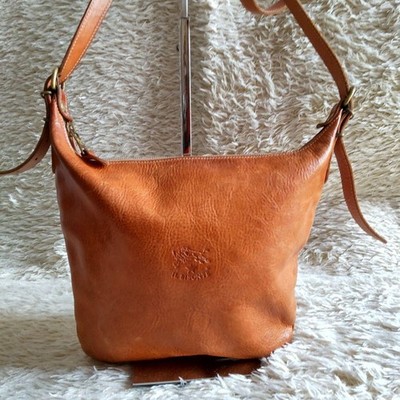 IL BISONTE Leather Shoulder Bag Brown Logo Women's Fashion Excellent Condition