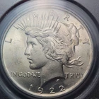 1922 P Peace US Silver Dollar, 90% Silver US Coin, PCGS MS63 Green Holder - SLB2