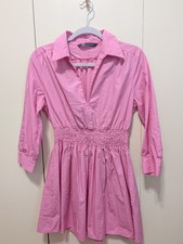 Mini Vestido Zara Rosa Popelina Manga Larga Talla Mediana