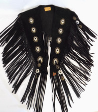 Vintage 1990 S Hyde Signature Collection Black Suede Fringe Concho Collar Dallas