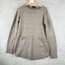 LCouture Pull Femme T3 Marron Blanc Maille Texturée Col Rond Poches Enfiler