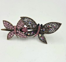 Vintage Style Goldtone Hinged Hair Clip/Barrette Rhinestones Butterflies NWOT