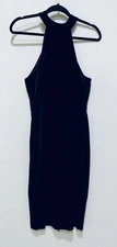 Express Dress Womens Medium Black Velvet Halter Midi Holiday Mob Wife Luxe