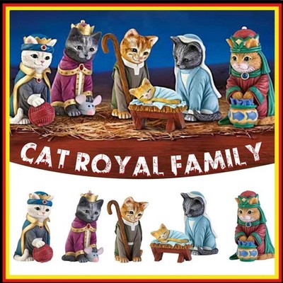 6Pcs Nette Katze Krippe Set Szene Weihnachtsfiguren Krippe Figuren Baby Kätzchen