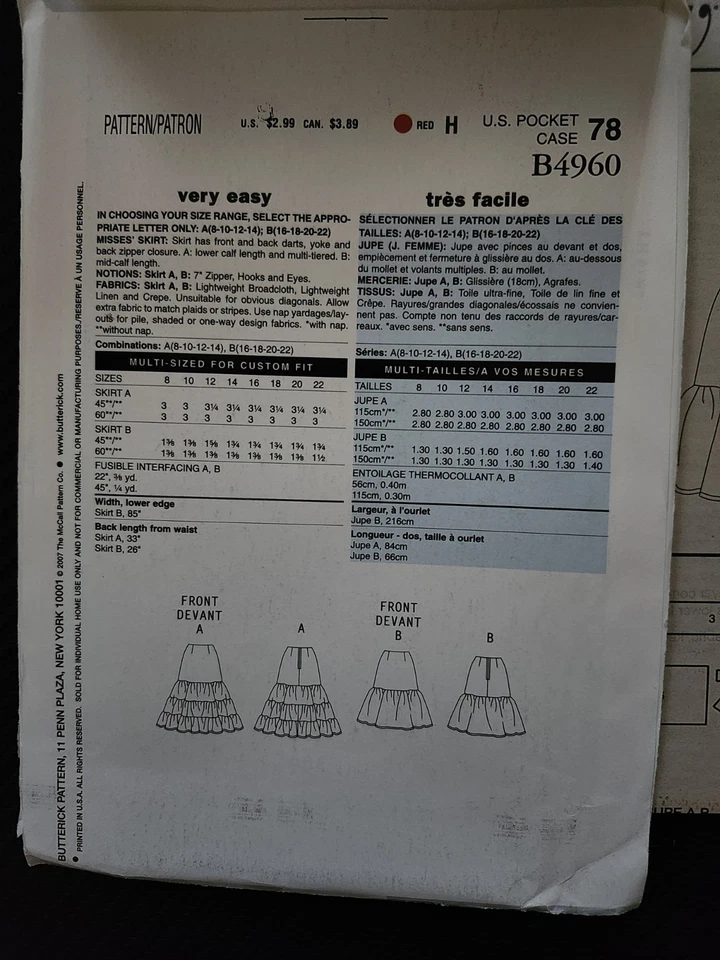 See & Sew SEWING Pattern UNCUT Misses 16-22 flared tiered BOHO hippie skirt EASY - Image 3 of 4