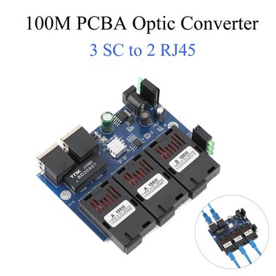 Ethernet Switch 10/100M Fiber Media Converter 2 RJ45 to 3 SC 1310/1550nm  20KM