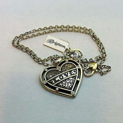 Brighton Signed Silver-Tone Heart Love Pendant Necklace Lobster Clasp