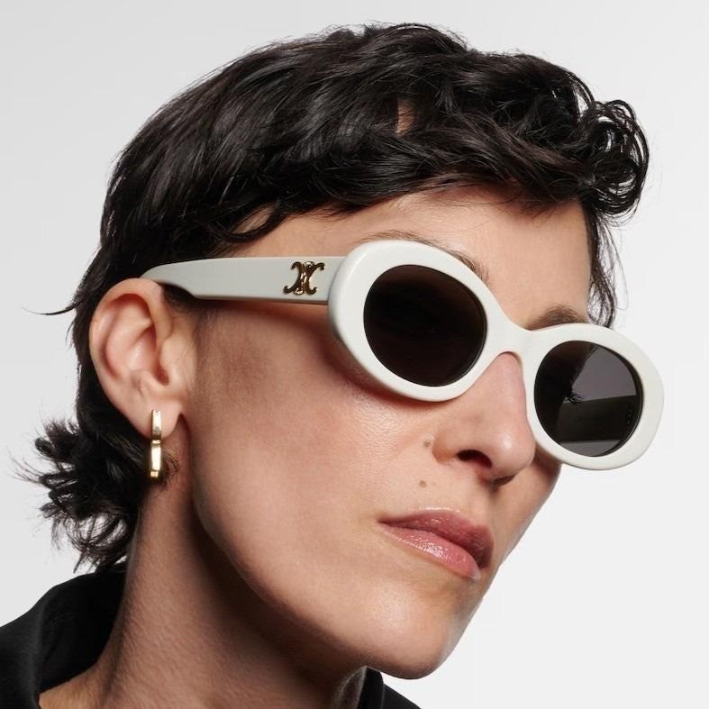 Celine Triomphe Oval Women Sunglasses White Ivory Gold Made  display picture 3