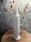 Vintage White Milk Glass Vase, Grecian Art Deco Style, 10” tall x 2” wide