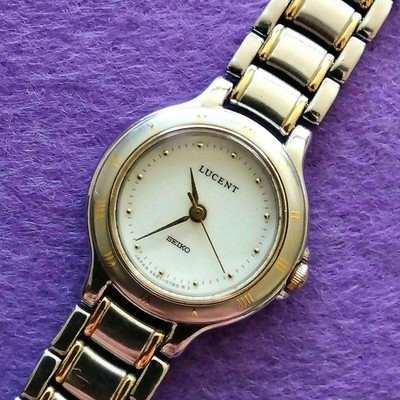 SEIKO LUCENT Quartz Small Analog Watch Silver Gold 21mm 17cm