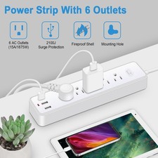 Multi Outlets USB Power Strip with Switch, 3.9FT Flat Plug Extension Cord