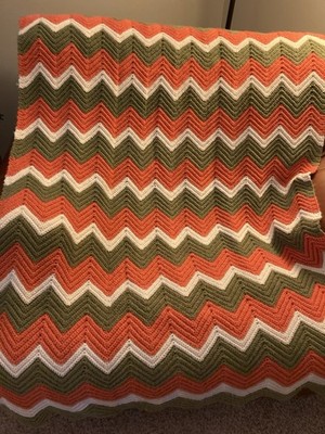 Green & Orange  Crochet Blanket Chevron Pattern 64'' x 39''  Throw