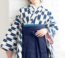 Japanese Women's Traditional Kimono HAKAMA Skirt Belt Set Yagasuri Navy