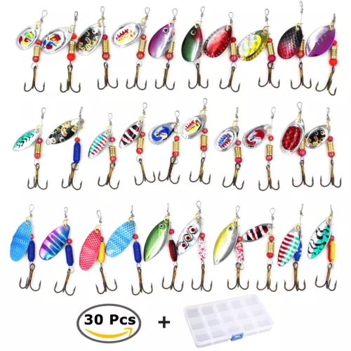 30 PCS Fishing Lures Metal Spinner Baits Bass Tackle Crankbait Trout Spoon Trout