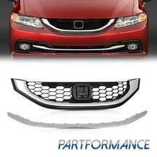 2PCS Upper Grille&Lower Chrome Molding Trim for 2013-2015 Honda Civic Seden 