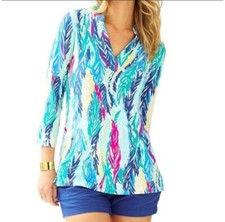 Lilly Pulitzer Vero Tunic Top In Multi Light as a Feather Shirt Medium