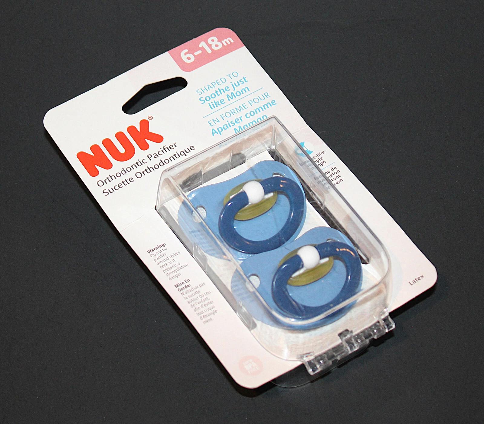 NUK Pacifiers 6-18 Mo. LATEX Set of 2 BPA-Free Orthodontic w/ Case Blue NEW