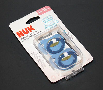 NUK Pacifiers 6-18 Mo. LATEX Set of 2 BPA-Free Orthodontic w/ Case Blue NEW
