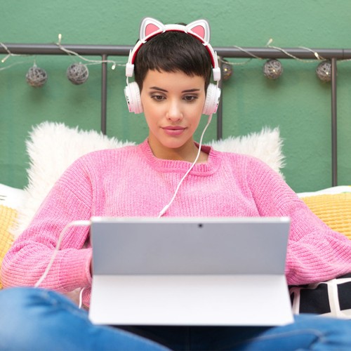 1 Pair Headphone Cat Ear Cute Soft Gaming Headphone Silicone Cat Ear Adjustable - Picture 9 of 15