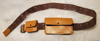 NEW FREE PEOPLE BROWN leather canvas size S/M Belt with 2  display picture 1