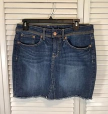 GAP Soho Denim Mini Skirt Size 6 Dark Jean Raw Hem Stretch Distressed 15
