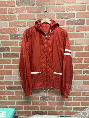 AUTHENTISCH Herren Gucci Logo GG Rot Nylon Kapuze Windbreaker Jacke Gr. 52 L 🔥🔥 - Bild 2 von 21