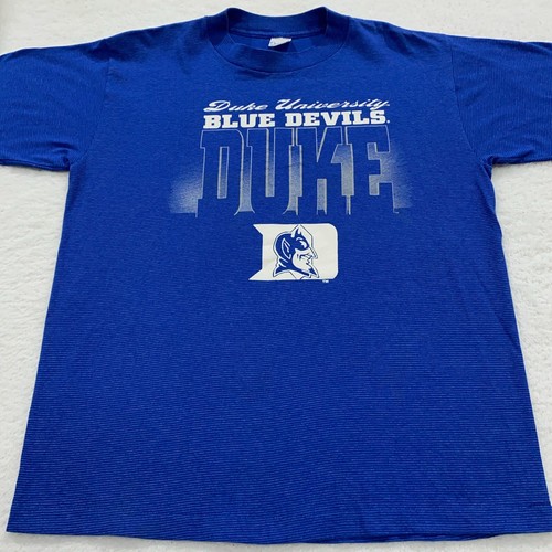 vintage 90s DUKE UNIVERSITY BLUE DEVILS STRIPED T-Shirt LARGE/XL ncaa - Picture 2 of 7