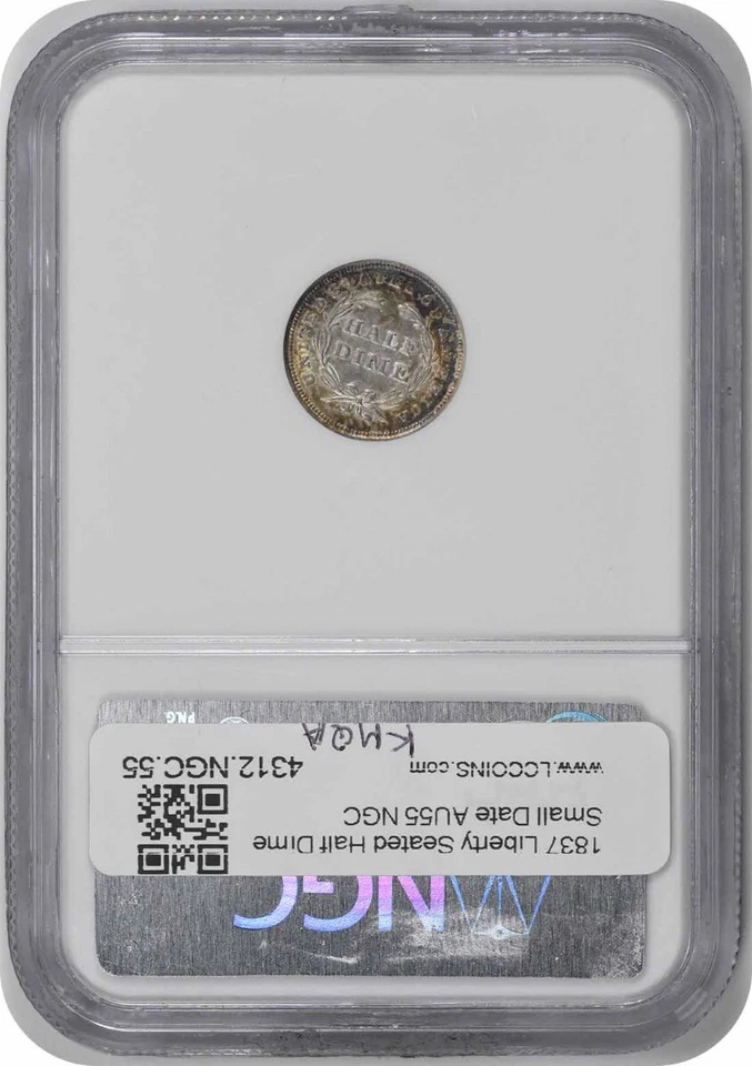 1837 Liberty Seated Silver Half Dime Small Date AU55 NGC - Image 2 of 2