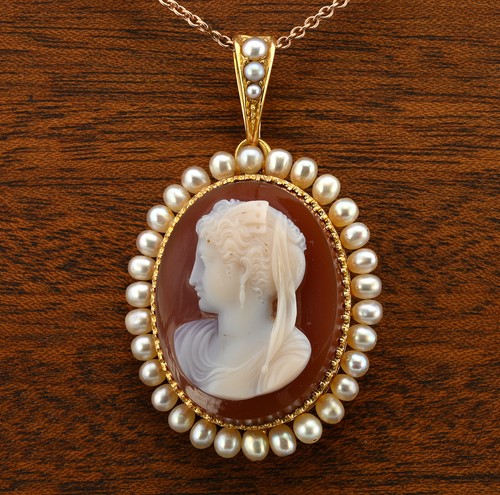 Georgische Französische Karneol Kamee Perle 18 Kt Anhänger - Bild 2 von 10