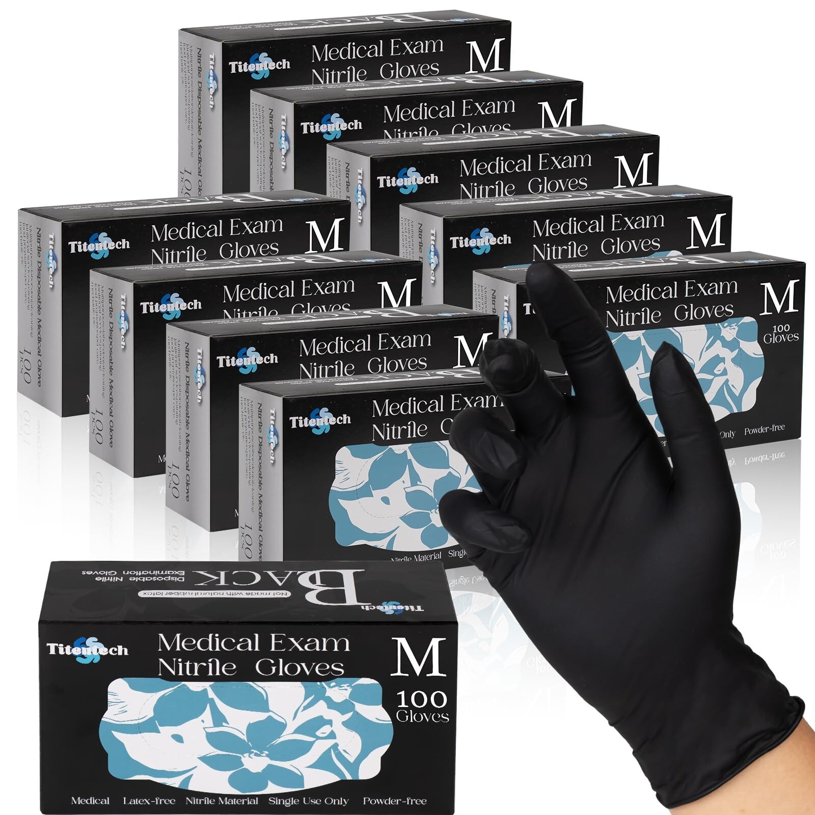 Black Gloves Disposable Latex Free Medical Examination Nitrile Gloves, 5 Mil ...