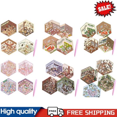 4 Stück Niedliche Cartoon Szene Aufkleber 3D Sticker für Kind Kind Student Stressabbau 