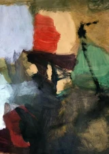 LARGE, MID-CENTURY MODERN ABSTRACT "COMPOSITION" WATERCOLOR/MIXED MEDIA. SIGNED