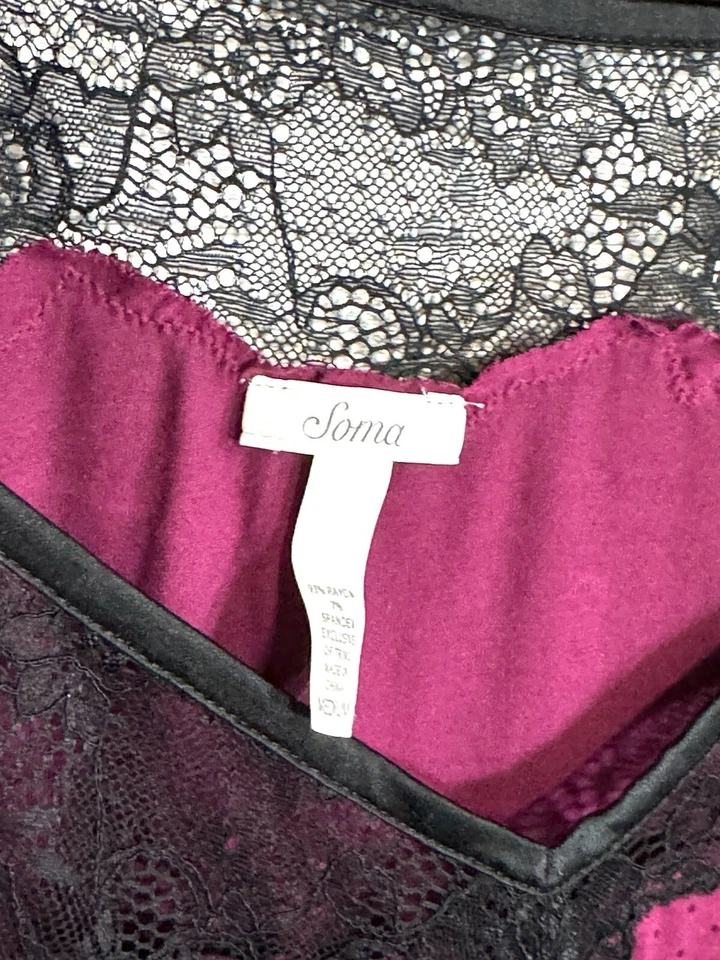 Soma Intimates Nightgown Size M Sleeveless Purple Black Lace Polka Dot Women EUC - Image 2 of 4